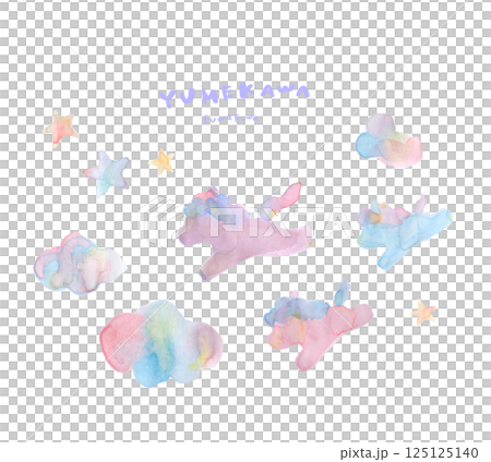 彩虹色的星空與獨角獸父母與孩子 125125140