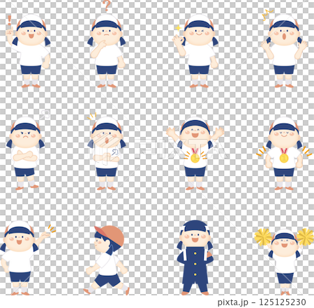 体操着の女の子の色々なポーズのイラストセット　全身 125125230