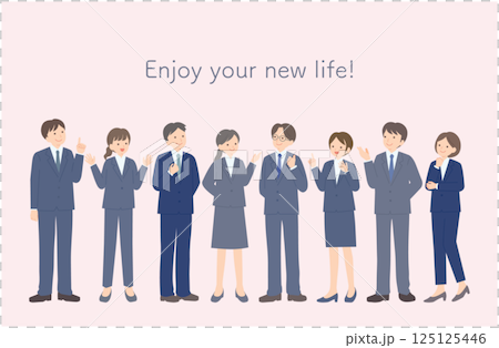 スーツ姿のビジネスパーソン男女8人のイラスト（全身） 125125446