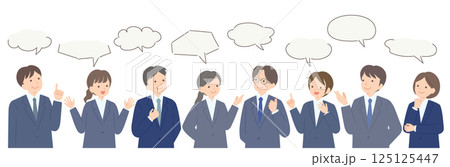 意見を出し合うスーツ姿のビジネスパーソン男女8人 意見を出し合うスーツ姿のビジネスパーソン男女8人 125125447