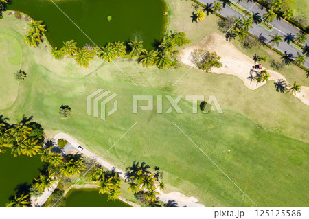 Aerial view from drone on golf field 125125586