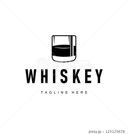 old retro vintage design with whiskey logo, bar drink with simple concept for bar, cafe, restaurant, or business, as business brand and product illustration template 125125678