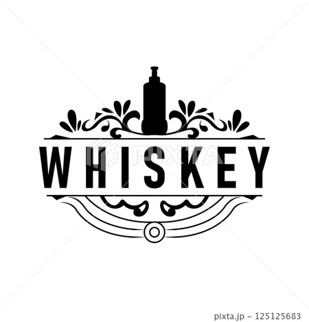 old retro vintage design with whiskey logo, bar drink with simple concept for bar, cafe, restaurant, or business, as business brand and product illustration template 125125683