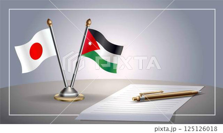 Small national flag of Japan and Jordan flag Relation, Template Vector Illustration 125126018
