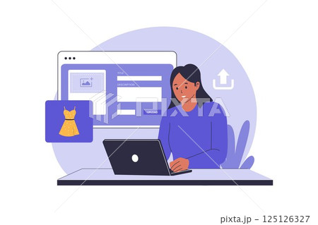 Product Upload to Marketplace Illustration for E-commerce Business and Online Store Management 125126327
