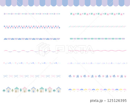 可愛い手描きのカラフルな梅雨色ラインイラストセット 125126395