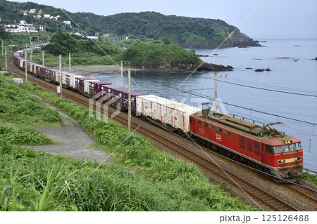 海沿いを行くEF510形貨物列車 125126488