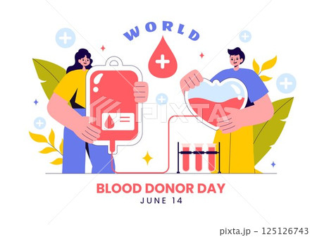 World Blood Donor Day Vector Illustration on June 14, Featuring Human Donated Blood to Help Recipients and Save Lives in a Flat Style Background 125126743