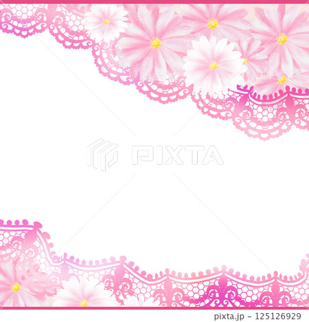 花とレースをモチーフにしたフレーム素材 125126929