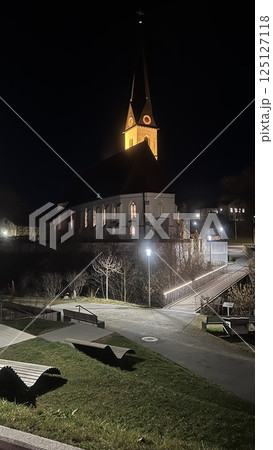 Night church with illumination in Reischach Europa Night church with illumination in Reischach Europa 125127118