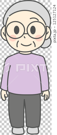 正面を向いて立っているおばあさん 125127124