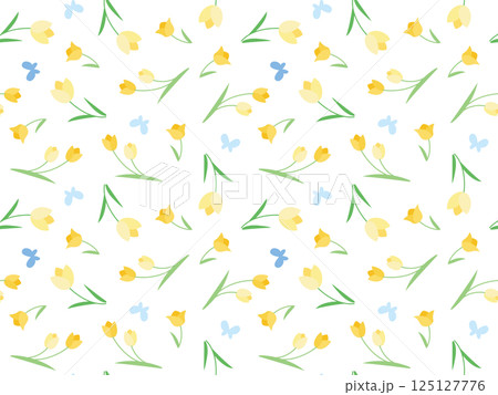 かわいいチューリップパターンイラスト、黄色 かわいいチューリップパターンイラスト、黄色 125127776
