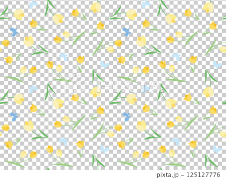 かわいいチューリップパターンイラスト、黄色 かわいいチューリップパターンイラスト、黄色 125127776