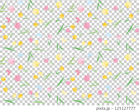 かわいいチューリップパターンイラスト、ピンクと黄色 125127777