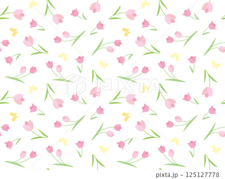 かわいいチューリップパターンイラスト、ピンク 125127778