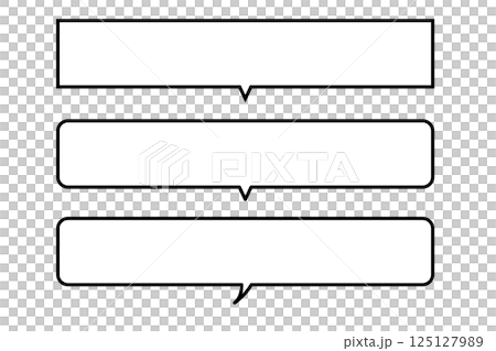 ふきだしイラスト素材　横長シンプル　白黒フレーム枠　ベクター　png透明背景 125127989