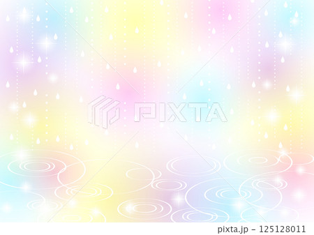 明るい虹色の雨降り背景、イラスト、かわいい、横 明るい虹色の雨降り背景、イラスト、かわいい、横 125128011