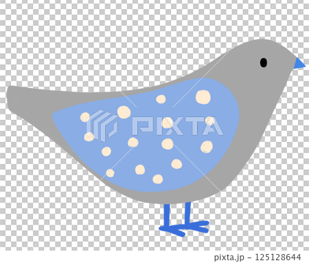 A cute bird with polka dot feathers and blue feet 125128644