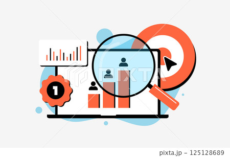 Competitor analysis tools for tracking traffic, followers, sales, keyword performance, ad placement and SEO market research with social listening. Competitor analysis vector illustration and icons 125128689