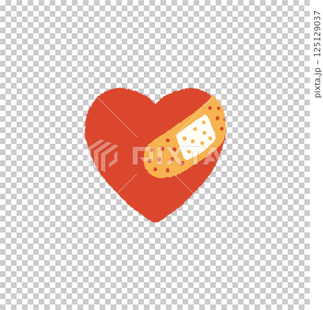 Illustration of healing a broken heart: bandage, heart, handwritten 125129037