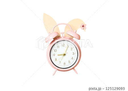 PNG, Alarm oclock, pink clock with bunny ears, isolated on white background PNG, Alarm oclock, pink clock with bunny ears, isolated on white background 125129093