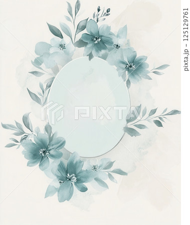 Soft watercolor funeral flyer with dove candle and empty oval portrait frame 125129761