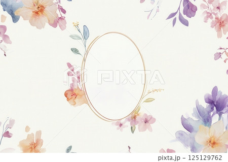Soft watercolor funeral flyer with dove candle and empty oval portrait frame 125129762