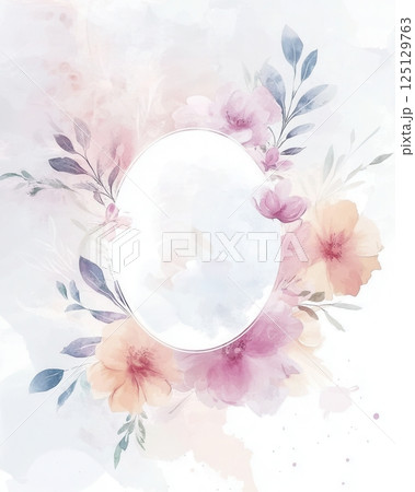 Soft watercolor funeral flyer with dove candle and empty oval portrait frame 125129763