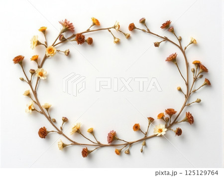 Funeral flyer template with dried flower art on white paper and blank photo space 125129764