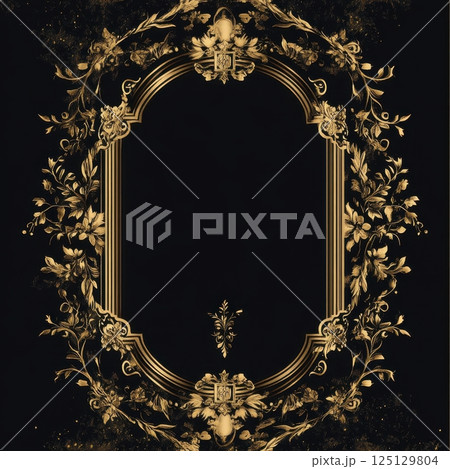 Elegant funeral flyer template in dark and gold with blank space for a portrait 125129804