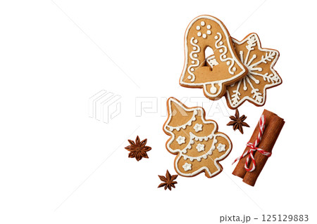 PNG, Christmas cookies, a set of cookies of different shapes, isolated on a white background. 125129883