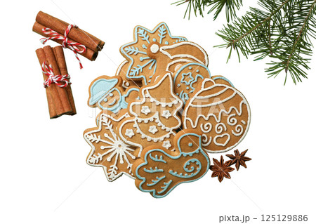 PNG, Christmas cookies, a set of cookies of different shapes, isolated on a white background. PNG, Christmas cookies, a set of cookies of different shapes, isolated on a white background. 125129886