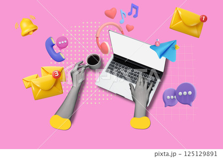 Creative design, a girl with a horn, on a bright background. Creative design, a girl with a horn, on a bright background. 125129891