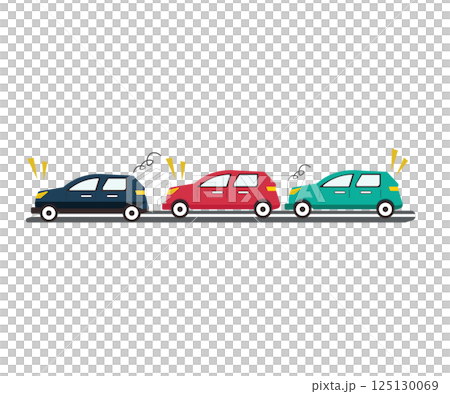 車輛擁擠交通堵塞。繁忙的道路。向量插圖 車輛擁擠交通堵塞。繁忙的道路。向量插圖 125130069