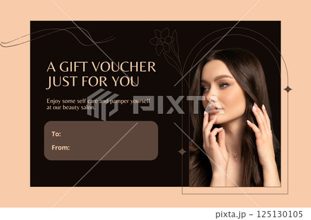 Christmas and New Year background, gift voucher with beautiful young woman 125130105
