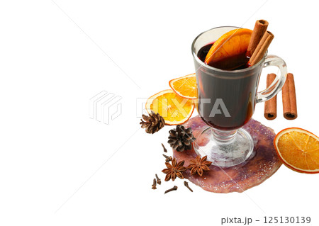 PNG, Mulled wine, drink in a glass with ingredients, isolated on white background 125130139
