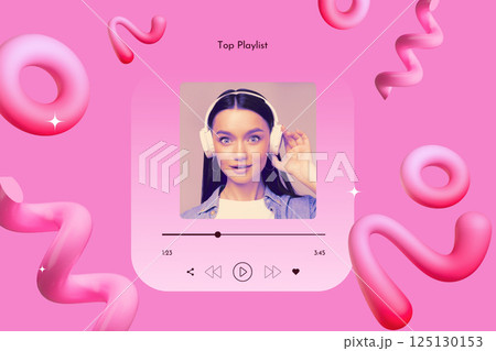 Creative design, girl in headphones, having fun listening to music. Creative design, girl in headphones, having fun listening to music. 125130153