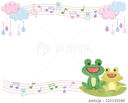 梅雨・音符とカエルのイラストフレーム素材 125130160