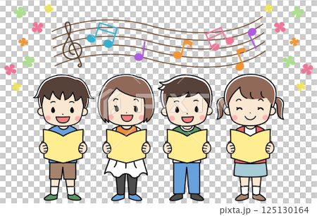 音楽会で笑顔で歌う子供たちのイラスト 125130164