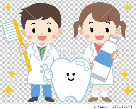 微笑的孩子拿著牙刷和牙齒的插圖 125130171