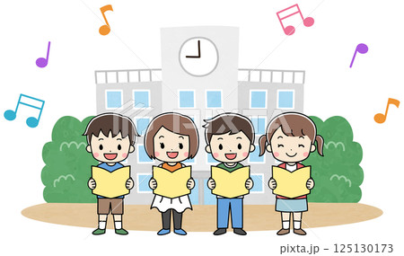 学校で歌う子供たちのイラスト 125130173