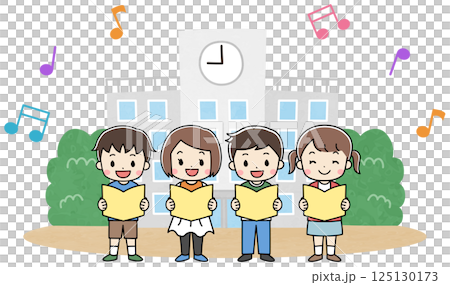 学校で歌う子供たちのイラスト 125130173