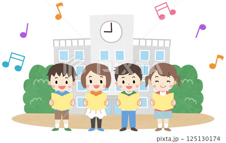 学校で歌う子供たちのイラスト 125130174