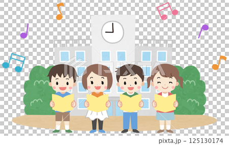 学校で歌う子供たちのイラスト 125130174