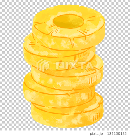 パイナップルのスライスが重なった水彩風イラスト素材_輪郭なし 125130183