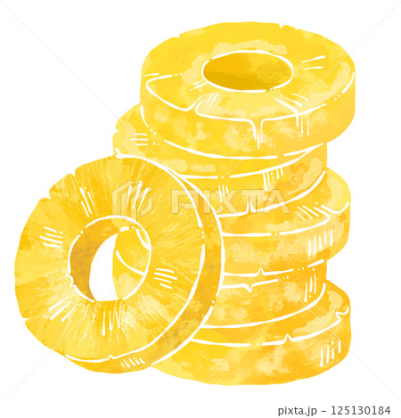 パイナップルのスライスが重なった水彩風イラスト素材_輪郭なし パイナップルのスライスが重なった水彩風イラスト素材_輪郭なし 125130184