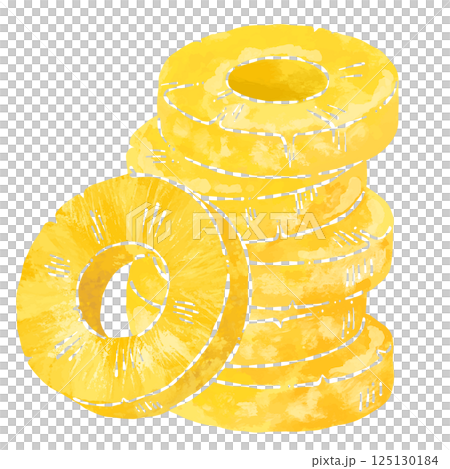 パイナップルのスライスが重なった水彩風イラスト素材_輪郭なし パイナップルのスライスが重なった水彩風イラスト素材_輪郭なし 125130184