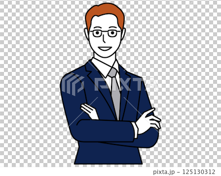 一位西裝革履的男士交叉雙臂交談 125130312