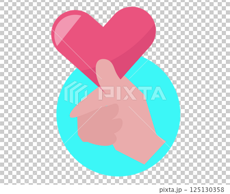指でハートを持つ。好きと告白。かわいいハートを摘まむ。ベクターイラスト 指でハートを持つ。好きと告白。かわいいハートを摘まむ。ベクターイラスト 125130358