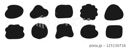 Organic shape round form set. Liquid organic blob curve background abstract shape frame. Doodle abstract liquid blob, wavy different form. Soft round oval pattern background. Vector 125130716
